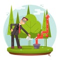 Infographic Growth Cultivate Success Businessman Watering Plant Flat Design Vector illustration