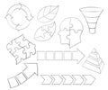 Infographic head funnel arrow process leaf pyramid puzzle set collection sketch hand drawing white isolated background color style