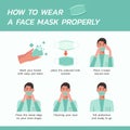 How to wear a face mask properly infographic Royalty Free Stock Photo