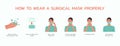 How to wear surgical face mask properly vector infographic Royalty Free Stock Photo