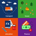 Infographic icon set of transport. forest. education and finance theme