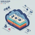 Infographic illustrating a multi-layered cloud computing concept. The layers are Royalty Free Stock Photo