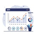 Infographic illustrating a performance chart with two line graphs over a bar chart. The Royalty Free Stock Photo