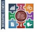 Infographic illustration with integrated business icons for development, investment, solutions, bargain and security.