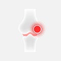 Infographic with joint pain. Human knee bone joint line icon Royalty Free Stock Photo