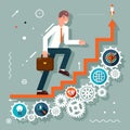 Infographic Ladder Stairs Businessman Goes to Success Symbol Gears icons Flat Design Vector Illustration