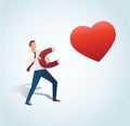 Infographic man attracting the heart with a large magnet vector illustration Royalty Free Stock Photo