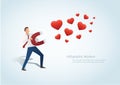 Infographic man attracting the heart with a large magnet vector illustration