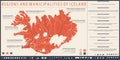 Infographic map of Iceland with administrative division into Regions and Municipalities