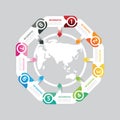 Infographic modern banner button with world map icon design