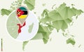 Infographic for Mozambique, detailed map of Mozambique with flag