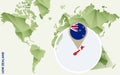 Infographic for New Zealand, detailed map of New Zealand with flag