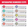 Infographic numbered steps. Infographic concept. Infographic template. Business infographic numbered blocks. Royalty Free Stock Photo