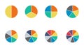 Infographic pie chart set. Cycle collection - 2,3,4,5,6,7 and 8 section. Vector isolated on white background