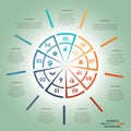 Infographic Pie chart template colourful circle nine positions