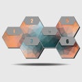 Infographic poligonal elements, 6 hexagons