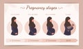 Infographic of pregnancy stages. Silhouette of arab woman in hijab. Vector illustration in flat style.