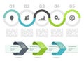 Infographic process chart and arrows with step up options. Vector template.