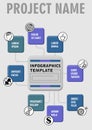 Infographic process visualization template, abstract vector with square embossed elements, icons and copy space, eight