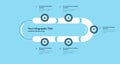 Infographic progress diagram with five steps with numbers and minimalistic icons - blue version