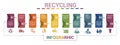 Infographic Recycling template. Icons in different colors. Include Recycling, Trash Container, Burnable Trash, Oversized Garbage