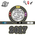 Infographic. Road with a marking. Cars. Greeting inscription Happy New Year 2017. illustration Royalty Free Stock Photo
