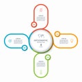 Infographic round chart with 4 steps, parts, options, processes. Vector cycle diagram with thin line icons.