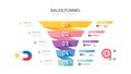 Infographic Sales funnel diagram template for business. Modern Timeline inbound step, digital marketing data, presentation vector Royalty Free Stock Photo