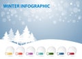 Infographic of seven transparent circles in winter landscape