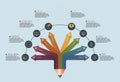 Infographic Social Media template. Icons in different colors. Include Like, Audience, Boosted Post, Feed and others.