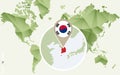 Infographic for South Korea, detailed map of South Korea with flag