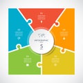 Infographic square template in puzzle style. Vector cycle diagram with 5 parts, options.