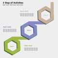 Infographic of 3 step of work or activities in the 3D hexagon in three color Royalty Free Stock Photo