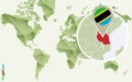 Infographic for Tanzania, detailed map of Tanzania with flag