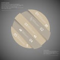 Infographic template with brown circle askew divided to five parts