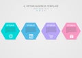 Infographic template 4 business options simple multi colored hexagon.