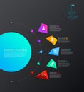 Infographic template with five colorful shapes and icons line up