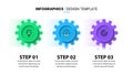 Infographic template. 3 Gears in a row with icons and text Royalty Free Stock Photo