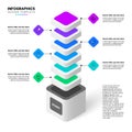 Infographic template. Isometric tower with 6 steps and icons Royalty Free Stock Photo