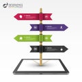 Infographic template of multidirectional pointers on a signpost