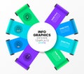 Infographic template. 4 strips with icons and a circle in the middle Royalty Free Stock Photo