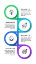 Infographic template. 4 vertical linked circles with icons and text