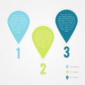 Infographic three drops. Numbers. Cool colors. Vector illustration, flat design