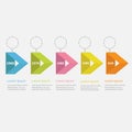 Infographic Timeline five step ribbon empty arrow dashed circle and text. Flat design.