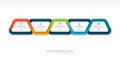 infographic timeline in the form of five trapezoidal design elements surrounded with a multicolor flowing ribbon.