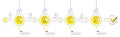 Infographic timeline with lamp light bulbs and icons. 4 steps idea journey path of business project process. Vector