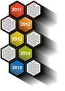 Infographic timeline report with colored hexagons Royalty Free Stock Photo