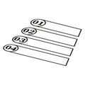 Infographic timeline steps. Four numbered labels. Black outline vector. Sequential order design.