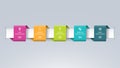 Infographic timeline template in the form of colored paper tapes. Vector banner with 5 options, steps, parts. Royalty Free Stock Photo