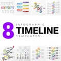 8 Infographic timeline templates. Business concept. Vector